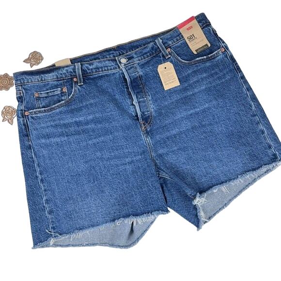Levis 501 Jean Shorts Plus Sz 20W High Rise Stretch Distressed Cutoff Denim